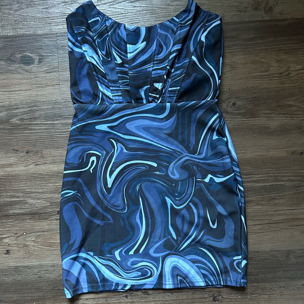 Windsor Navy and Light Blue Swirl Mini Dress